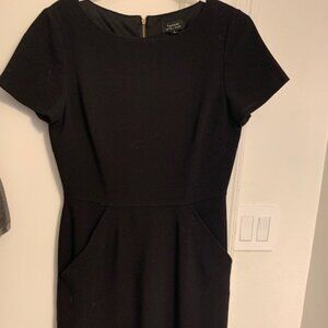 TAHARI Shift Dress, Size 6, Black, gold exposed back zipper